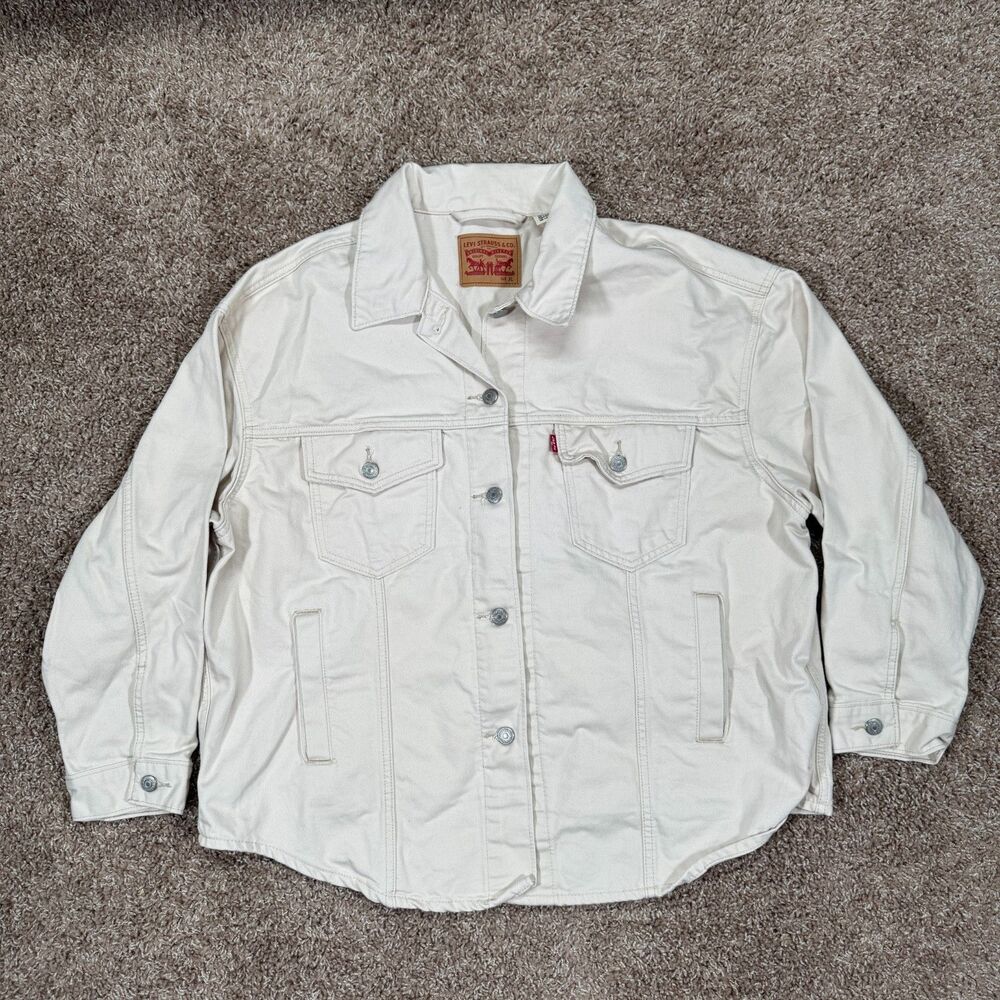 Levi's Trucker Jacket Mens XL Ivory Denim Button Front Unlined A0814-0002
